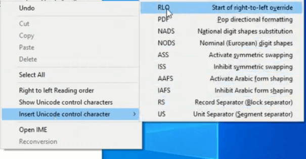 This Special Char Can Really SCREW You: RLO (right-to-left override)